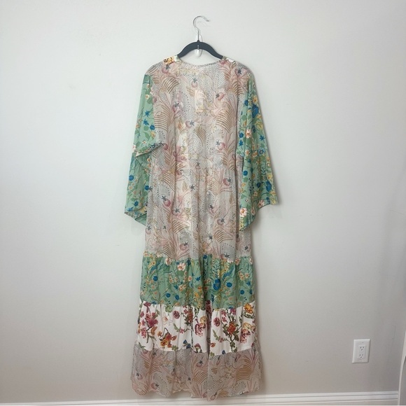 Anthropologie Dani Floral Kimono Duster Belt Bell Sleeve Metallic Thread - Picture 6 of 9